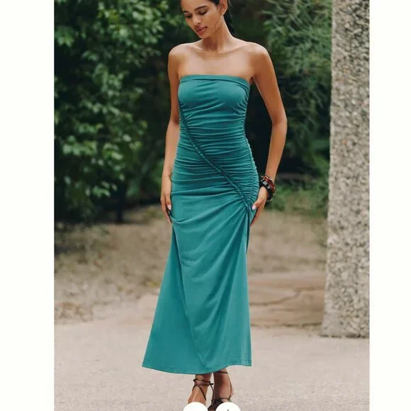 Anthropologie The Gabbie Strapless Ruched Tube Dress by Celandine Size Medium - Picture 2 of 10